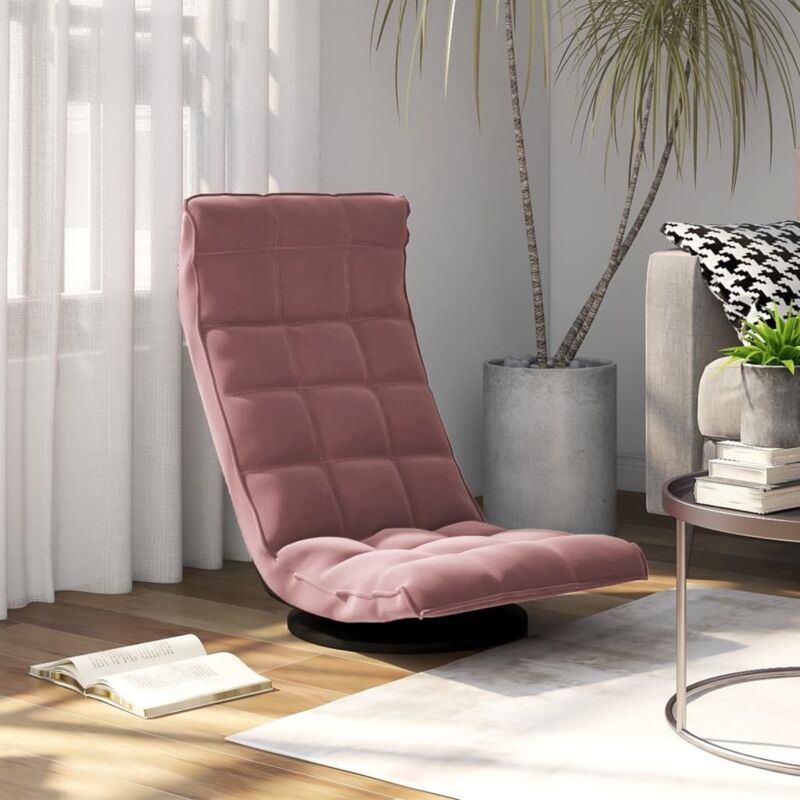 Vidaxl – Chaise de sol pivotante rose velours – Réglable sur 5 angles – Pivote à 360° – Cadre métal pour stabilité – Dimensions 90x54x80 cm