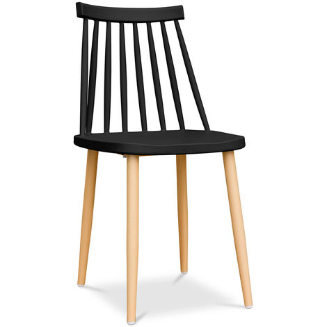 Chaise de style scandinave - Joy Noir - Métal finition effet bois, PP - Noir