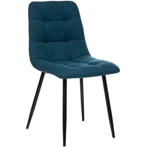 Atmosphera - Chaise de table assise en tissu Bleu Canard et pieds en métal Noir - Bleu