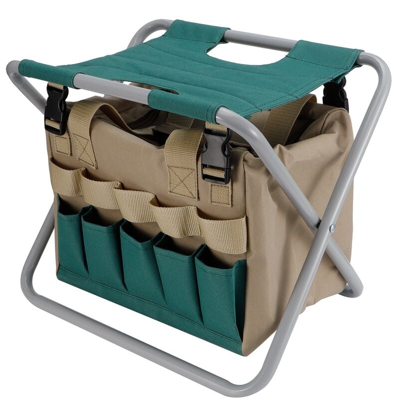 Sjlerst - Chaise de tabouret de jardin pliante Portable multifonction avec sac à outils pour fournitures de Camping en plein air