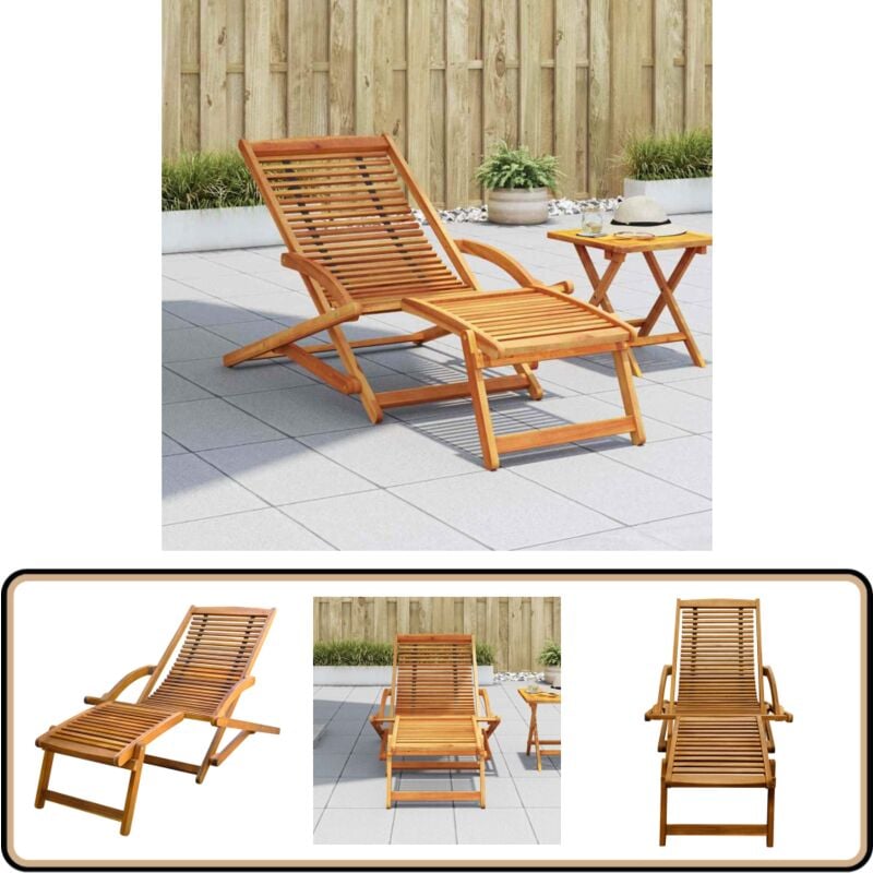 Chaise de terrasse avec repose-pied Bois d'acacia solide - Chaise De Jardin - Transat - Fauteuil De Jardin - Mobilier De Jardin - Acacia