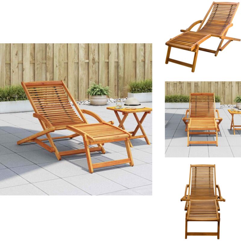 Chaise de terrasse avec repose-pied Bois d'acacia solide - Chaise De Jardin - Transat - Fauteuil De Jardin - Mobilier De Jardin - Acacia