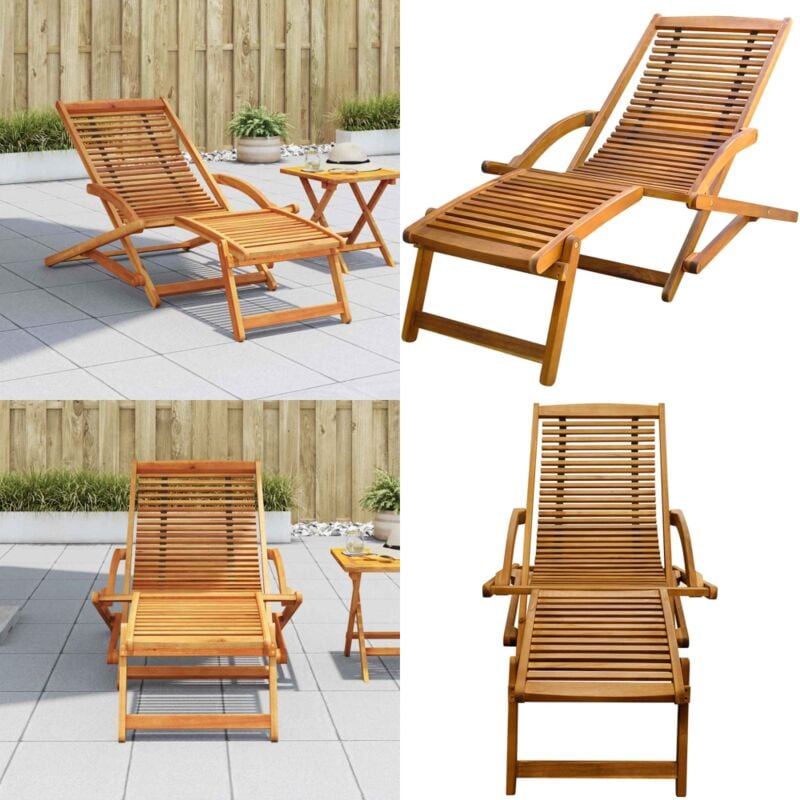 Chaise de terrasse avec repose-pied Bois d'acacia solide - Chaise De Jardin - Transat - Fauteuil De Jardin - Mobilier De Jardin - Acacia - Home &