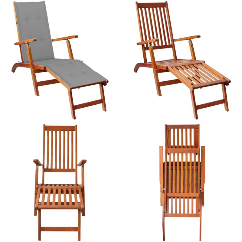 Chaise longue d'extérieur repose-pied et coussin Acacia solide - Chaises Longues - Chaises Longues En Bois - Mobilier De Jardin - Transats - Meubles