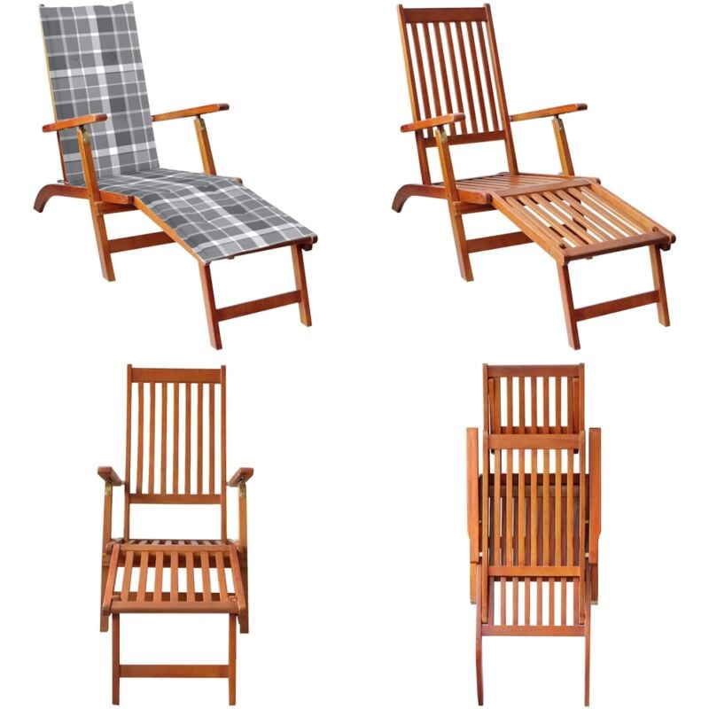 Chaise longue d'extérieur repose-pied et coussin Acacia solide - Chaises Longues - Chaises Longues En Bois - Mobilier De Jardin - Bain De Soleil