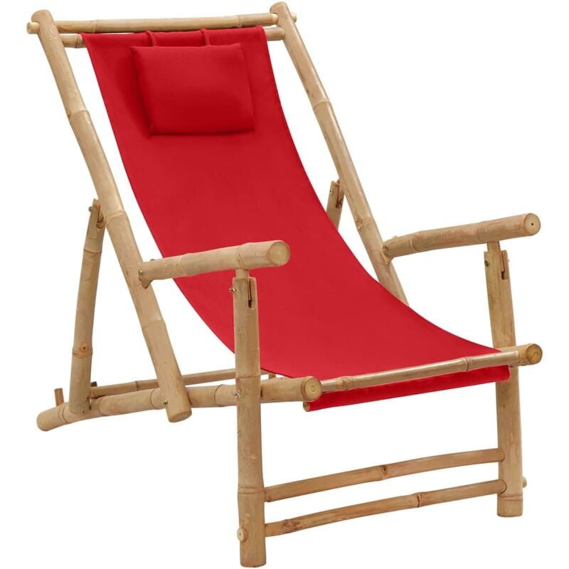 Chaise de terrasse Bambou et toile Rouge