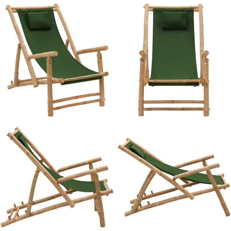Chaise de terrasse Bambou et toile Vert - Chaises De Jardin - Chaises De Terrasse - Meubles De Jardin - Fauteuil De Jardin - Chaise Lounge - Home &