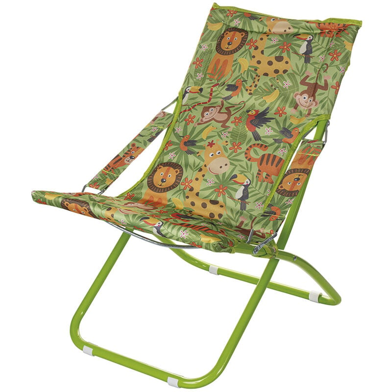 Gardeness - Chaise de terrasse de jardin ou plage pour enfants avec structure métallique et siège polyester 600D Jungle