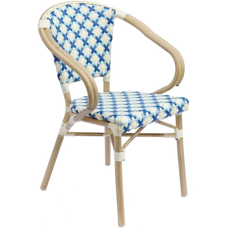 Chaise de terrasse bistrot parisien en aluminium et rotin bleu - Bleu