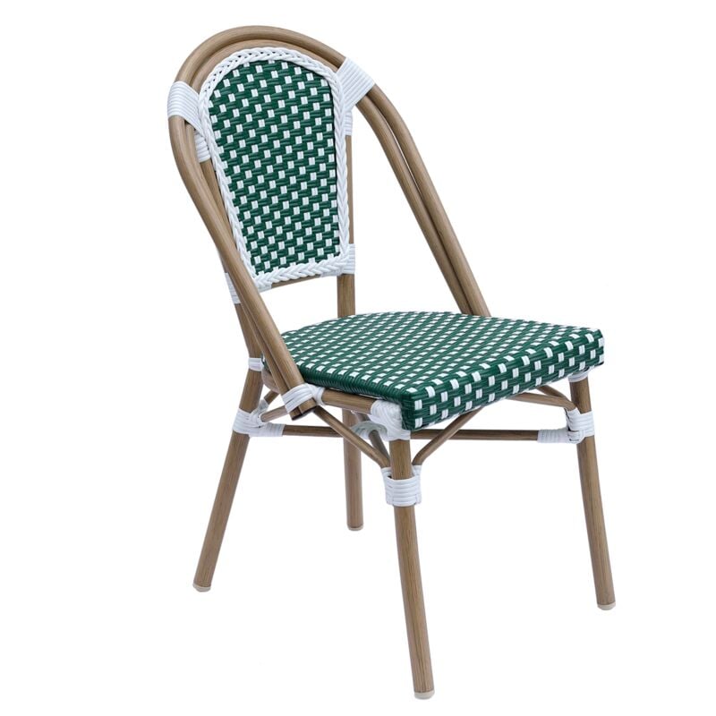 Chaise de terrasse bistrot parisien en aluminium et rotin vert foncé