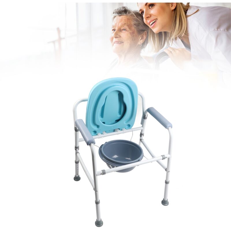 Chaise de Toilette en Acier Renforcé - Commode avec Accoudoirs Abattables - Pour Usage Médical ou Domestique