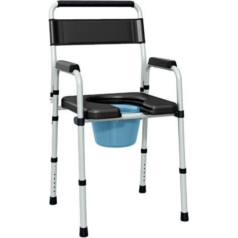 Chaise de toilette pliable réglable avec accoudoirs et dossier, acier et cuir PU, 52,5x46x81,5-97 cm, noir