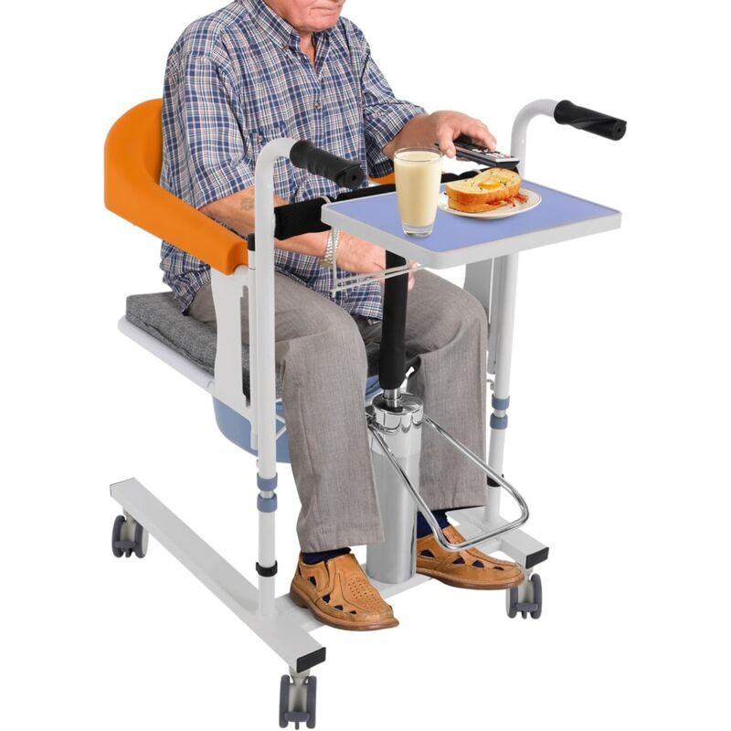 Chaise de transfert multifonction pour patient, lève-personne hydraulique avec seau pour maison, dossier pliable à 180°, hauteur réglable, chaise de