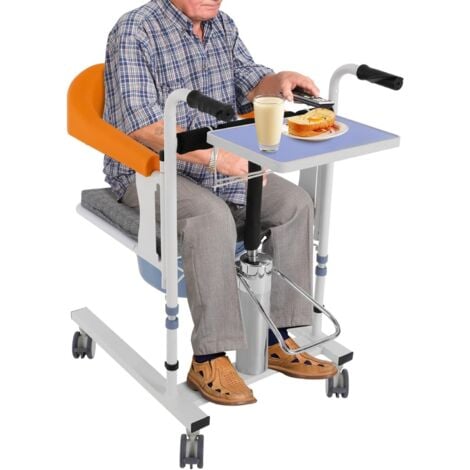 GOJOY Chaise de transfert multifonction pour patient, lève-personne hydraulique avec seau pour maison, dossier pliable à 180°, hauteur réglable, chaise de toilette, avec roulettes, siège de douche, orange