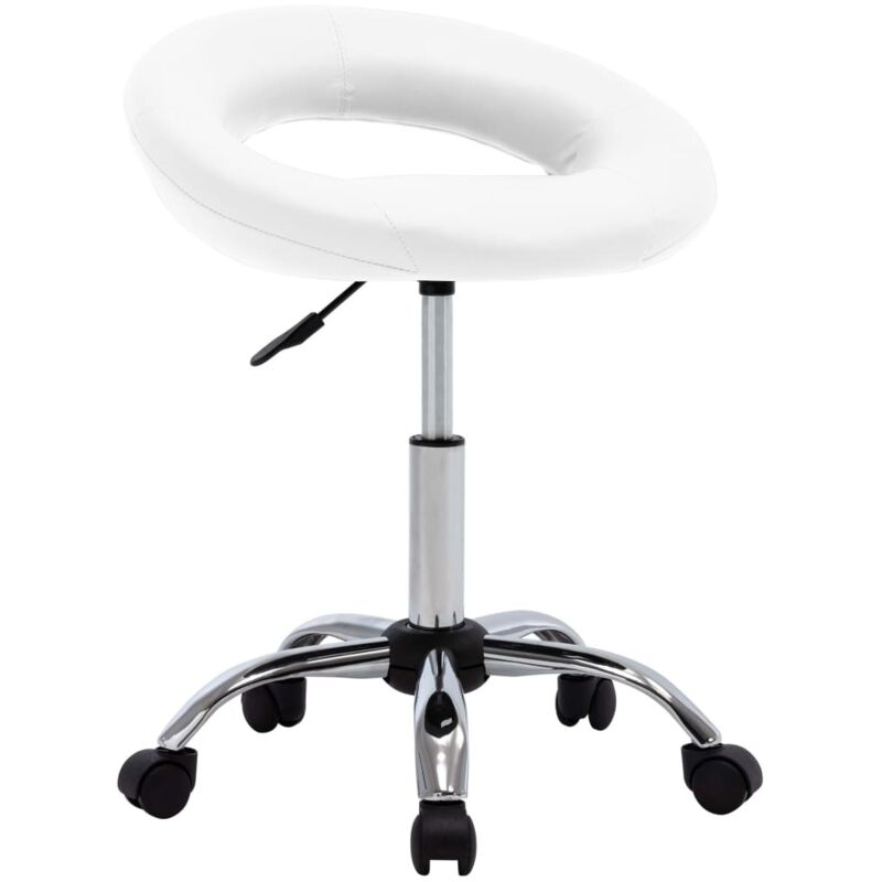 vidaXL Chaise de travail roulante Blanc Similicuir
