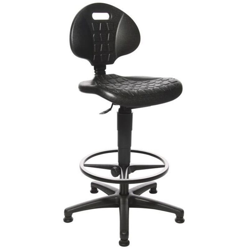 Chaise d'atelier pivotante Tec 20 patins + anneau de pied mousse polyuréthane noire 590-840 mm