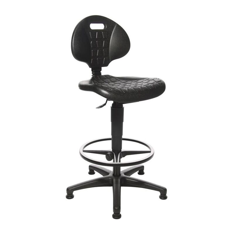 Chaise d'atelier pivotante Tec 20 patins + anneau de pied mousse polyuréthane noire 590-840 mm