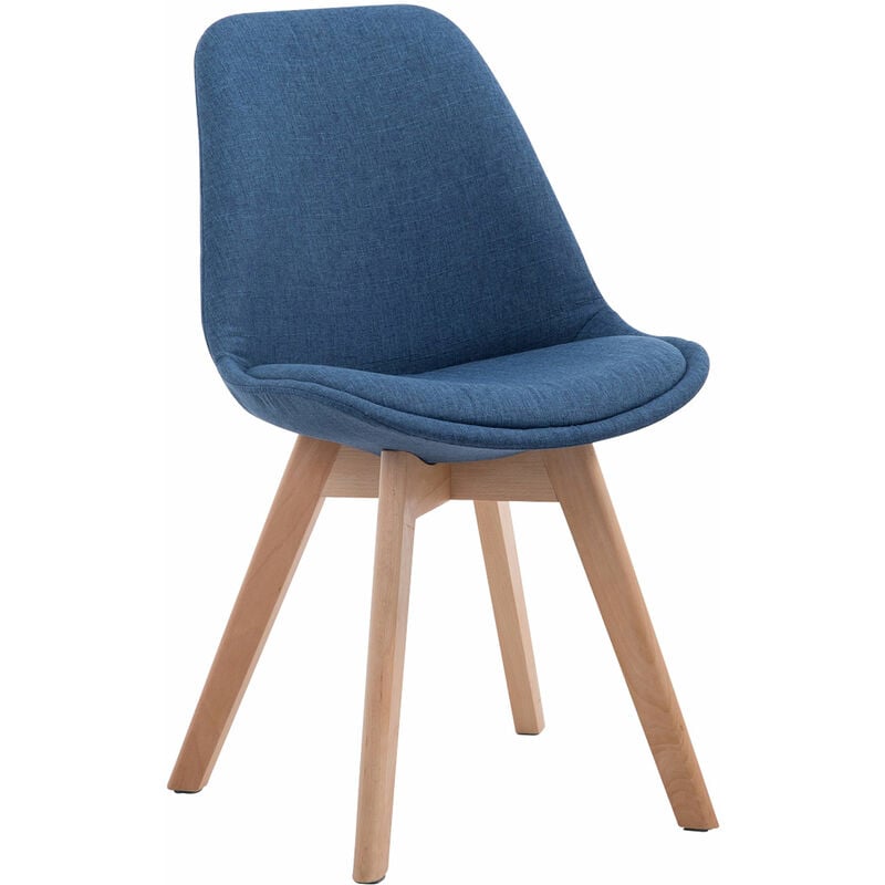 chaise de cuisine avec des jambes en bois clair recouvertes de différentes couleurs tissus colore : bleu