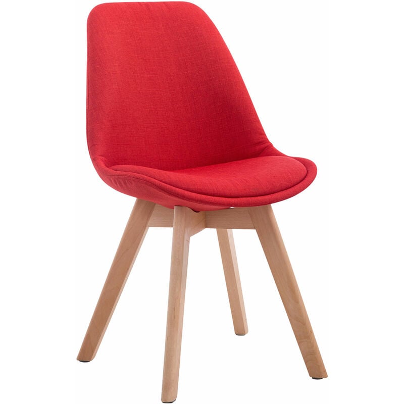chaise de cuisine avec des jambes en bois clair recouvertes de différentes couleurs tissus colore : rouge