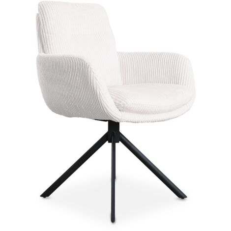 Chaise design avec accoudoirs en velours côtelé blanc écru LOLA