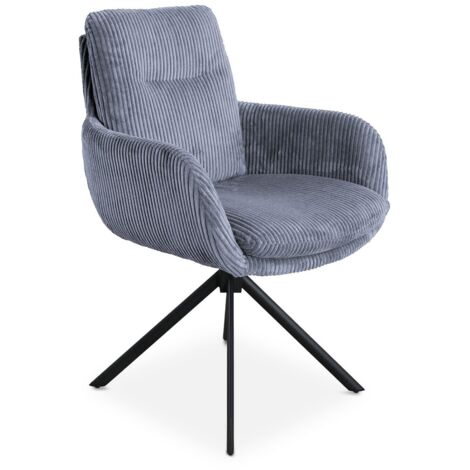 Chaise design avec accoudoirs en velours côtelé gris LOLA