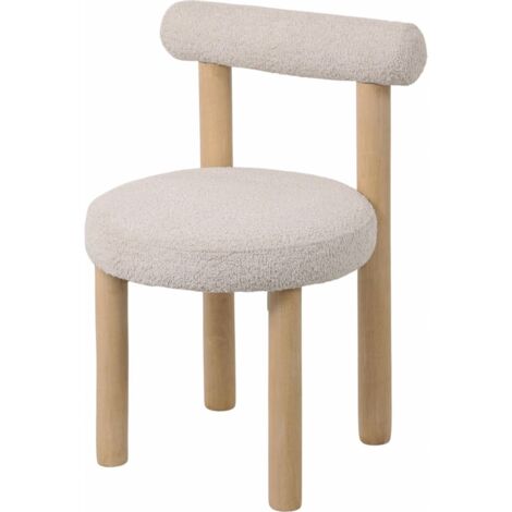 Chaise design beige assise douce en bois et tissu cosy - beige bouclette bois clair