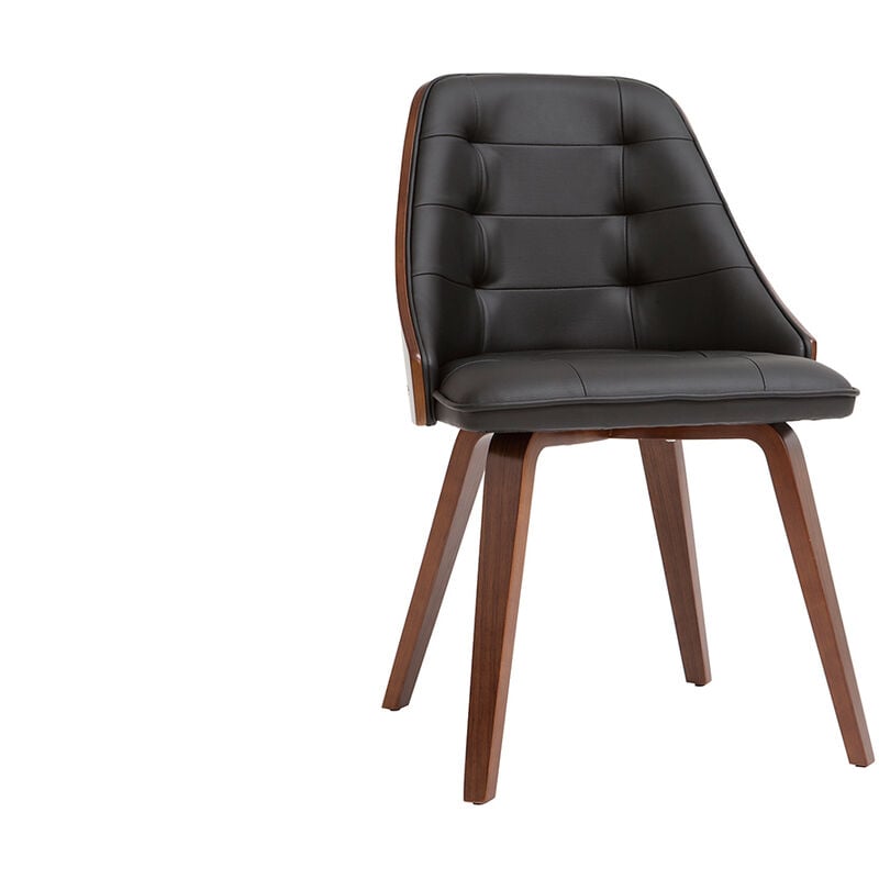 Miliboo - Chaise design noir et bois foncé noyer fluffy