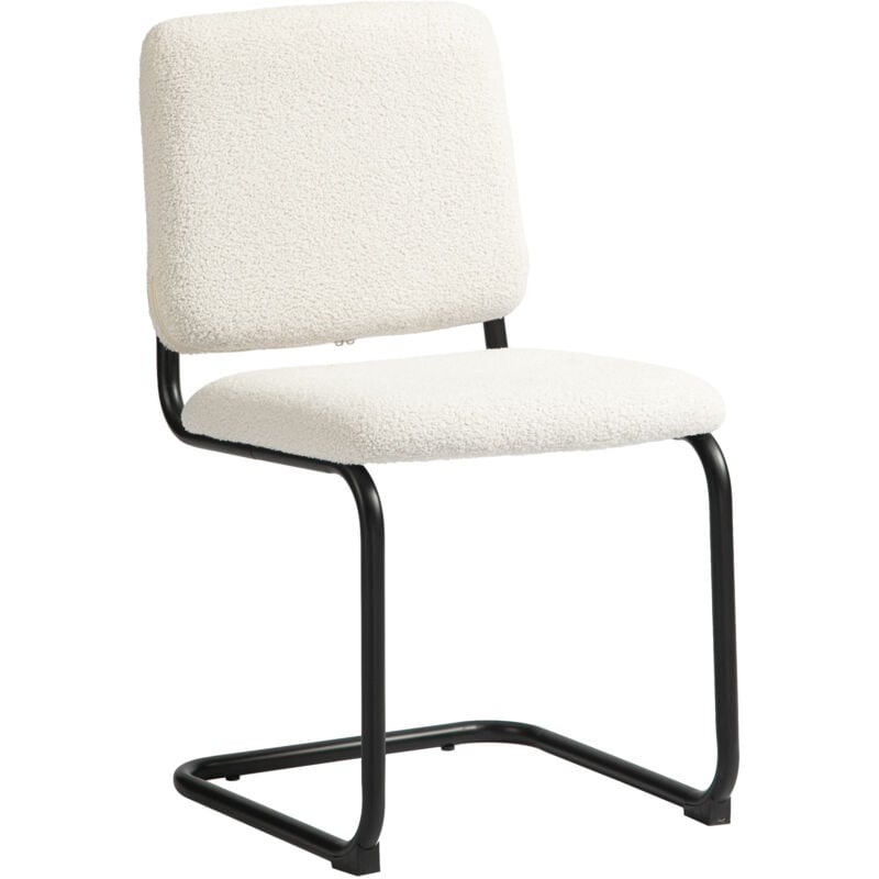 Chaise design cantilever - chaise visiteur - métal noir effet laine bouclée blanc crème