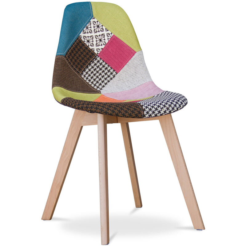 Privatefloor - Chaise de Salle à Manger - Revêtement Patchwork - Simona Multicolore