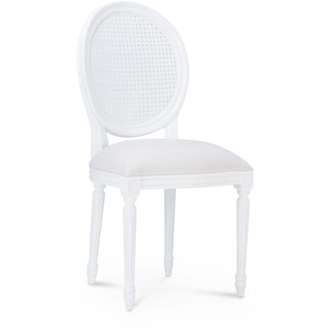 Chaise design élégante en bois blanc et dossier en grille de rotin Wabi Home