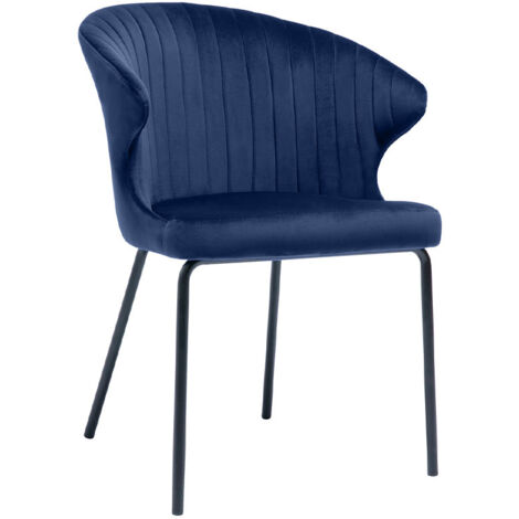 Chaise design en tissu velours bleu foncé et métal noir REQUIEM