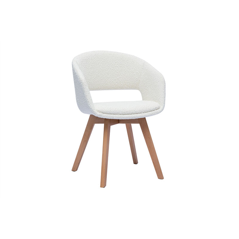 Miliboo - Chaise scandinave en tissu effet laine bouclée blanc et bois clair massif prisma