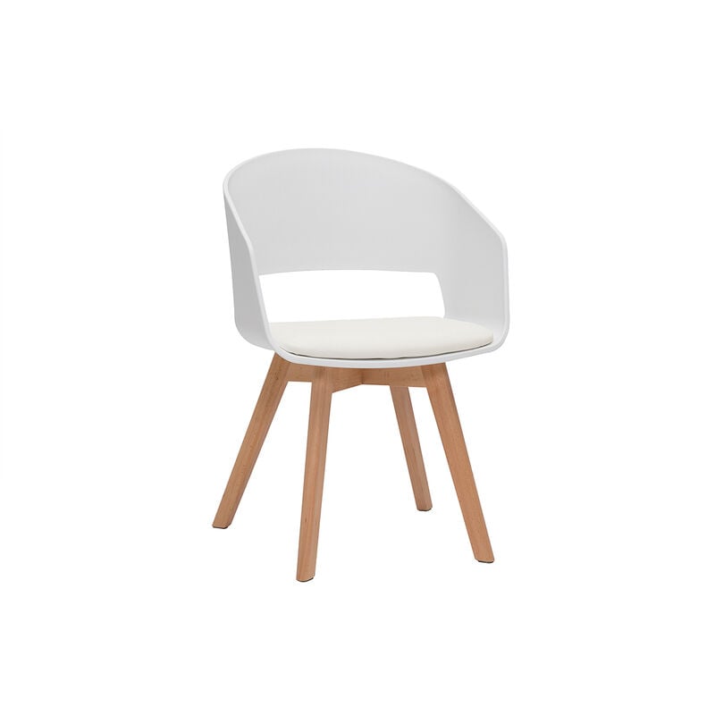 Chaise scandinave blanche et bois clair massif PRISMA