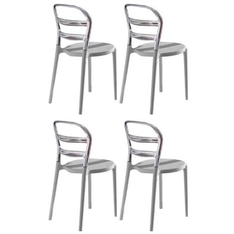 Chaise design laquée blanc et polycarbonate transparent Verza- Lot de 4