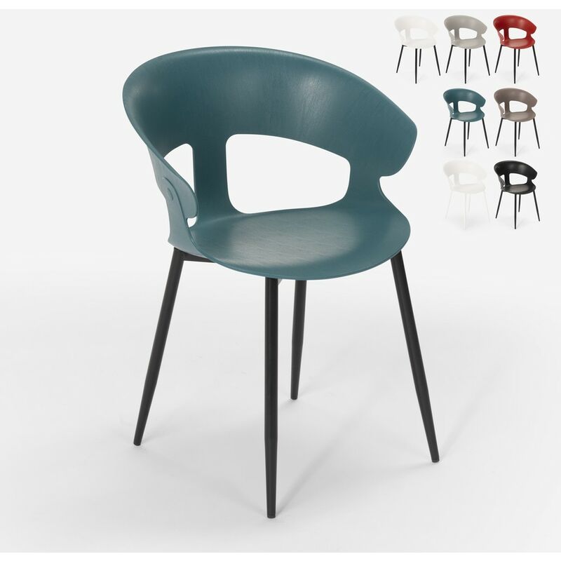 Chaise design moderne en métal polypropylène pour cuisine bar restaurant Evelyn Couleur: Bleu