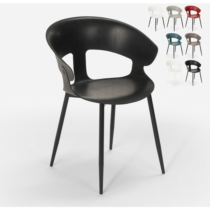 Ahd Amazing Home Design - Chaise design moderne en métal polypropylène pour cuisine bar restaurant Evelyn Couleur: Noir