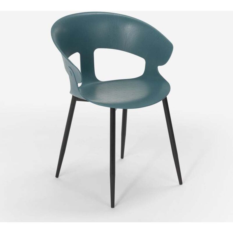 Chaise design moderne en m&eacute;tal polypropyl&egrave;ne pour cuisine bar restaurant Evelyn, Couleur: Bleu