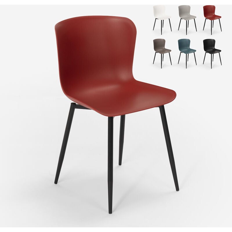 Chaise design moderne en polypropylène et métal pour cuisine bar restaurant Chloe Couleur: Rouge
