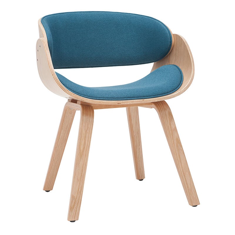 Miliboo - Chaise design en tissu bleu canard et bois clair bent