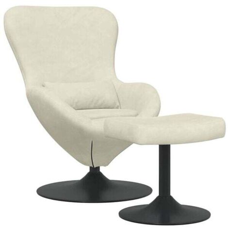 Chaise design œuf avec repose-pieds intégré – Assise ergonomique en velours crème, style scandinave moderne pour salon ou bureau