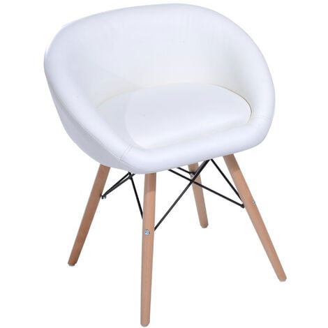 main image of "Chaise design scandinave - chaise de salon ou cuisine - pieds effilés bois massif - revêtement synthétique PU blanc"