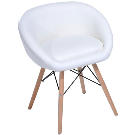 Chaise design scandinave - chaise de salon ou cuisine - pieds effilés bois massif - revêtement synthétique PU blanc - blanc