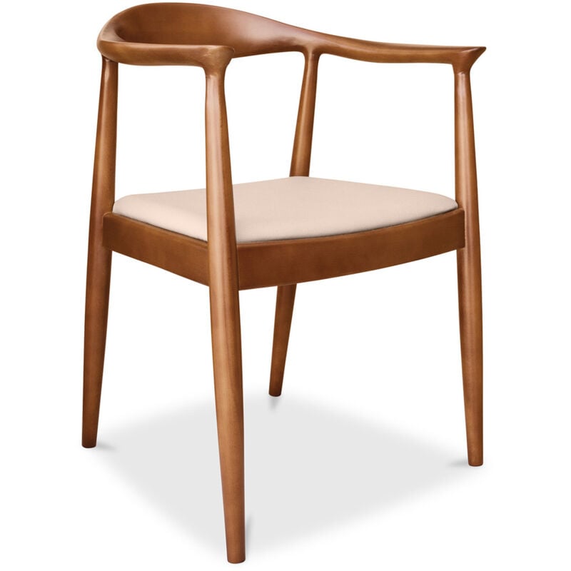 Privatefloor - Chaise à manger - Style scandinave - Bois et cuir - Nalan Ivoire