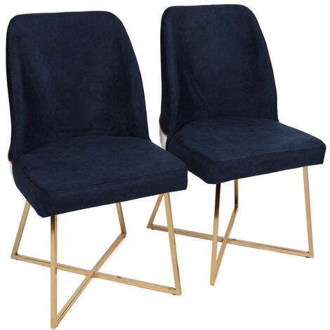 Chaise design velours bleu marine et pieds doré Skyma - Lot de 2