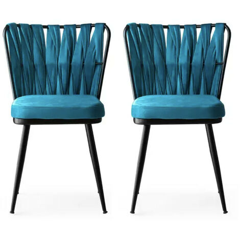 Chaise design velours bleu turquoise et pieds doré Ribaldi - Lot de 2