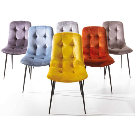 Chaise design velours capitonné et métal noir Karaz - Lot de 4-Jaune