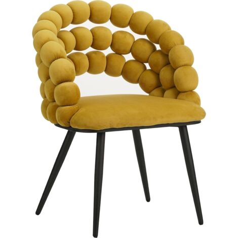 Chaise design velours jaune pieds noirs confort contemporain - velours jaune moutarde pieds noirs