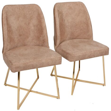 Chaise design velours marron clair et pieds doré Skyma - Lot de 2
