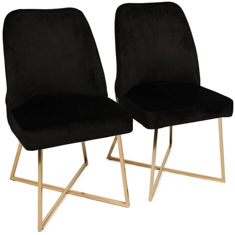 Chaise design velours noir et pieds doré Skyma - Lot de 2