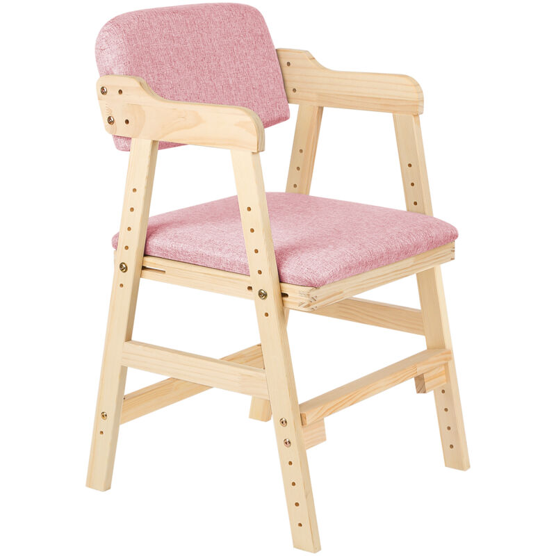 Chaise d'Étude Enfant Ergonomique Réglable en Hauteur - Bois Massif & Tissu Respirant (Gris/Rose), Design Sécurisé Gain de Place pour Chambre/École